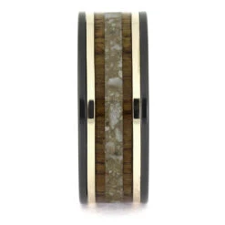 Custom Black Zirconium Memorial Ring With Wood And White Gold -Johan Jewelry Shop E5701WG 2