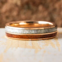 Redwood And Opal Wedding Band In 14k Rose Gold