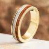 Gold Unisex Wedding Band With White Opal And Redwood