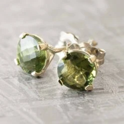 Green Moldavite Meteorite Stud Earrings