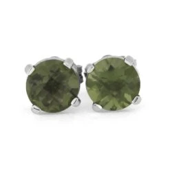 Green Moldavite Meteorite Stud Earrings -Johan Jewelry Shop E612698 2