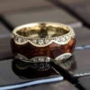 Unique Diamond Wedding Band, Gold Ring With Mesquite Burl Wood -Johan Jewelry Shop EDJ1009WGArt 4 1