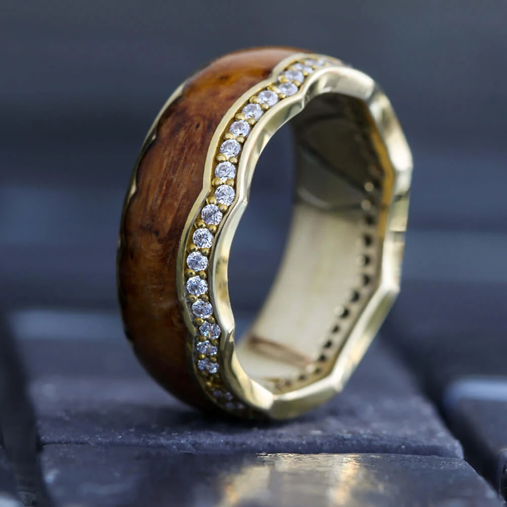 Teak Wood Crown Ring With Diamond Eternity 3 Teak Wood Crown Ring With Diamond Eternity