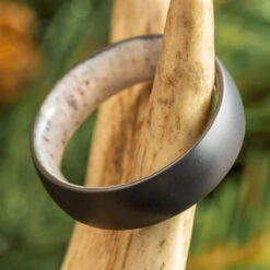 Black Zirconium Ring With Antler Sleeve