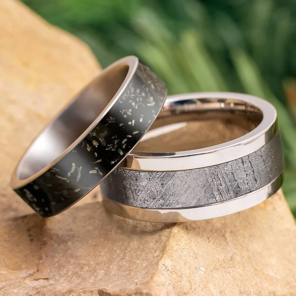 Modular Titanium Ring Set With Stardust & Meteorite Inlays 3 Modular Titanium Ring Set With Stardust & Meteorite Inlays