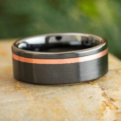 Rose Gold Pinstripe In Black Ceramic Band