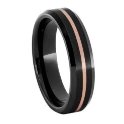 Centered Rose Gold Pinstripe In Black Ceramic Ring