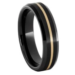 Centered Yellow Gold Pinstripe In Black Ceramic Ring