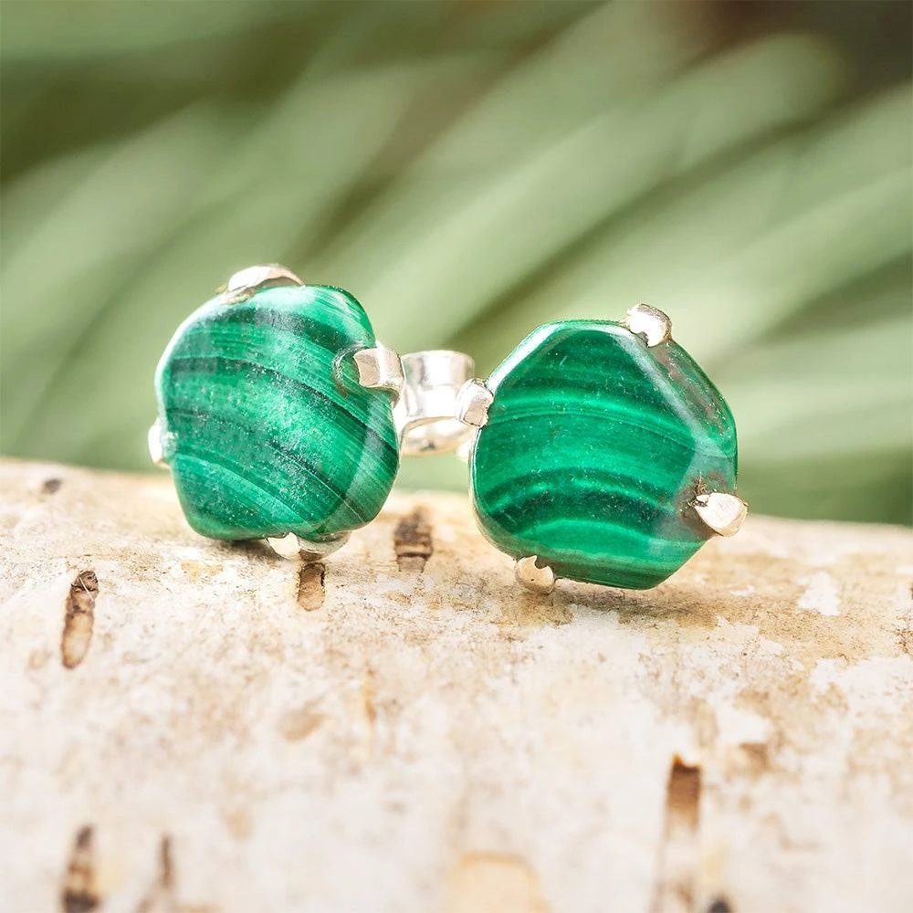 Green Malachite Stone Stud Earrings 3 Green Malachite Stone Stud Earrings