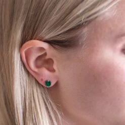Green Malachite Stone Stud Earrings 12 Green Malachite Stone Stud Earrings -Johan Jewelry Shop ENC103 MALAOnEar