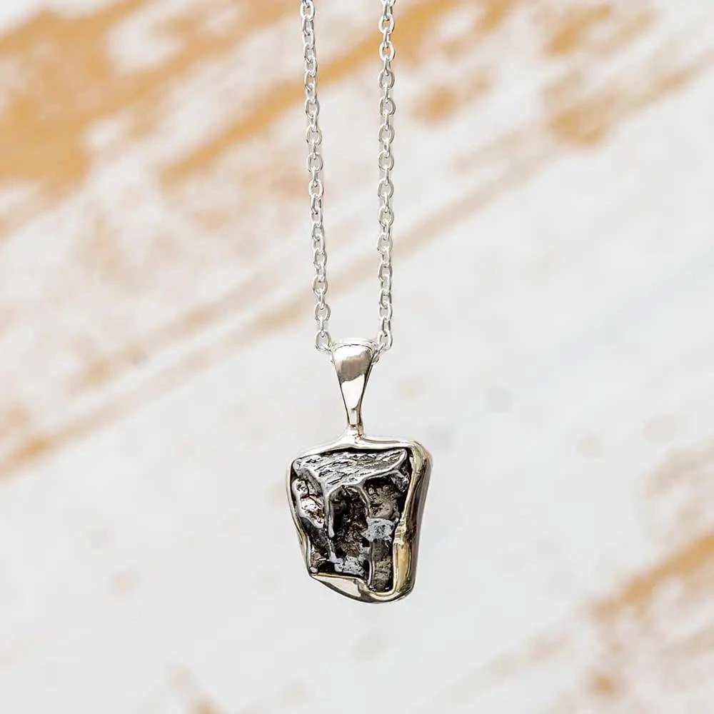 Bezel Set Meteorite Pendant Necklace 3 Bezel Set Meteorite Pendant Necklace