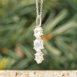 Triple Moonstone Necklace In Silver