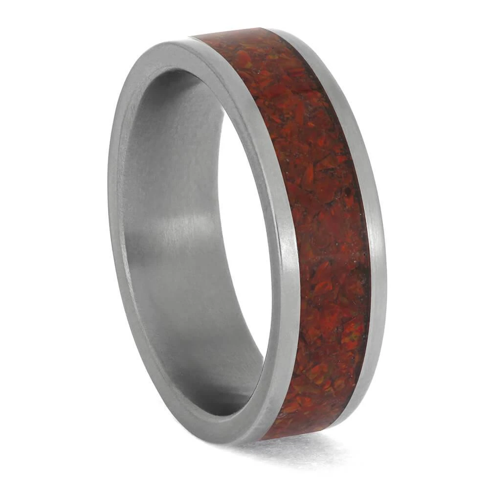 Vivid Red Synthetic Opal Wedding Band 4 Vivid Red Synthetic Opal Wedding Band - Image 2