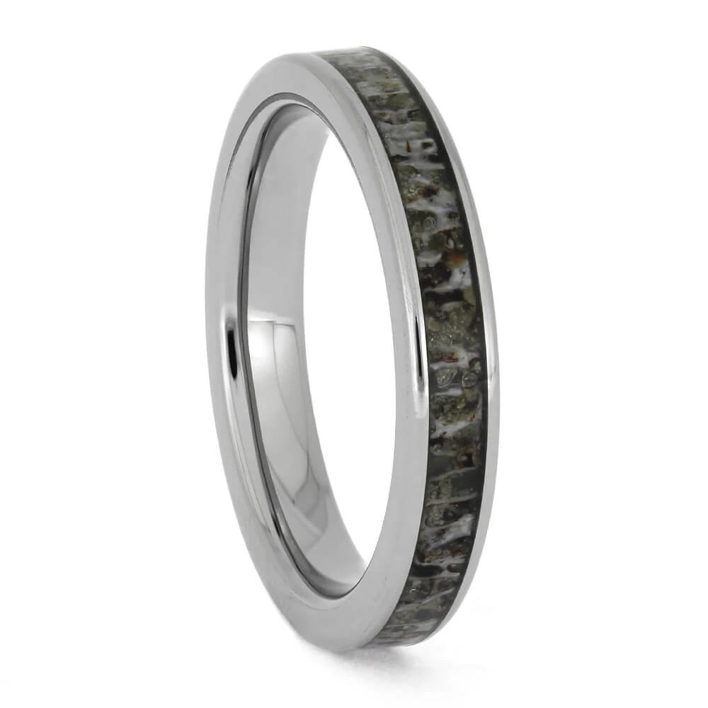 Women's Wedding Band With Deer Antler Inlay 3 Women's Wedding Band With Deer Antler Inlay