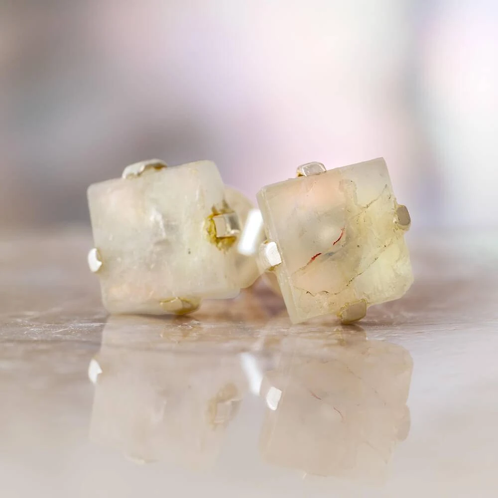 Square-Cut Moonstone Stud Earrings 3 Square-Cut Moonstone Stud Earrings