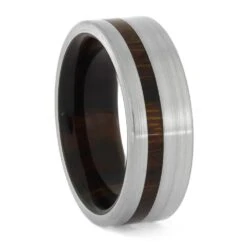 Brushed Titanium And Wood Men's Wedding Band