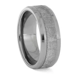 Beveled Tungsten Ring With Gibeon Meteorite Inlay
