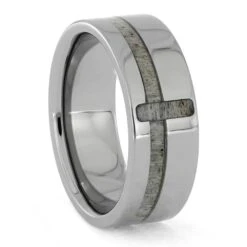 Titanium Ring With Antler Cross