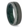 Green Wood And Meteorite Wedding Band In Sandblasted Titanium 2 Green Wood And Meteorite Wedding Band In Sandblasted Titanium -Johan Jewelry Shop ERS12096