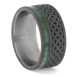 Celtic Knot Wedding Band With Green Wood