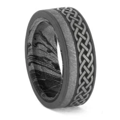 Meteorite Men's Wedding Band With Celtic Pattern And Mokume Sleeve -Johan Jewelry Shop ERS12112