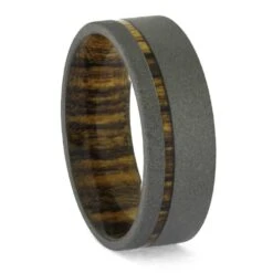Sandblasted Titanium Ring With Bocote Wood