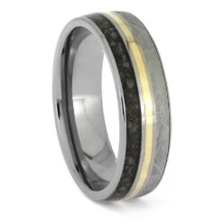 Crushed Dinosaur Bone & Meteorite Wedding Band