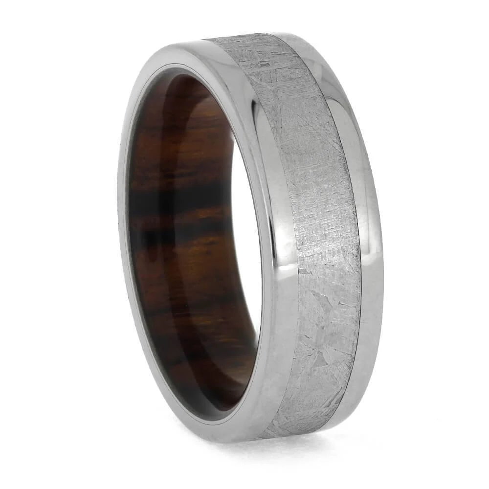 Meteorite Wedding Band With Ironwood Sleeve 3 Meteorite Wedding Band With Ironwood Sleeve