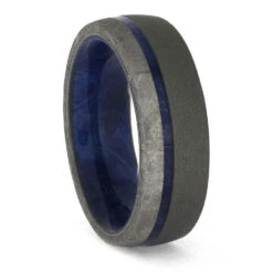 Titanium Ring With Meteorite And Blue Box Elder Burl