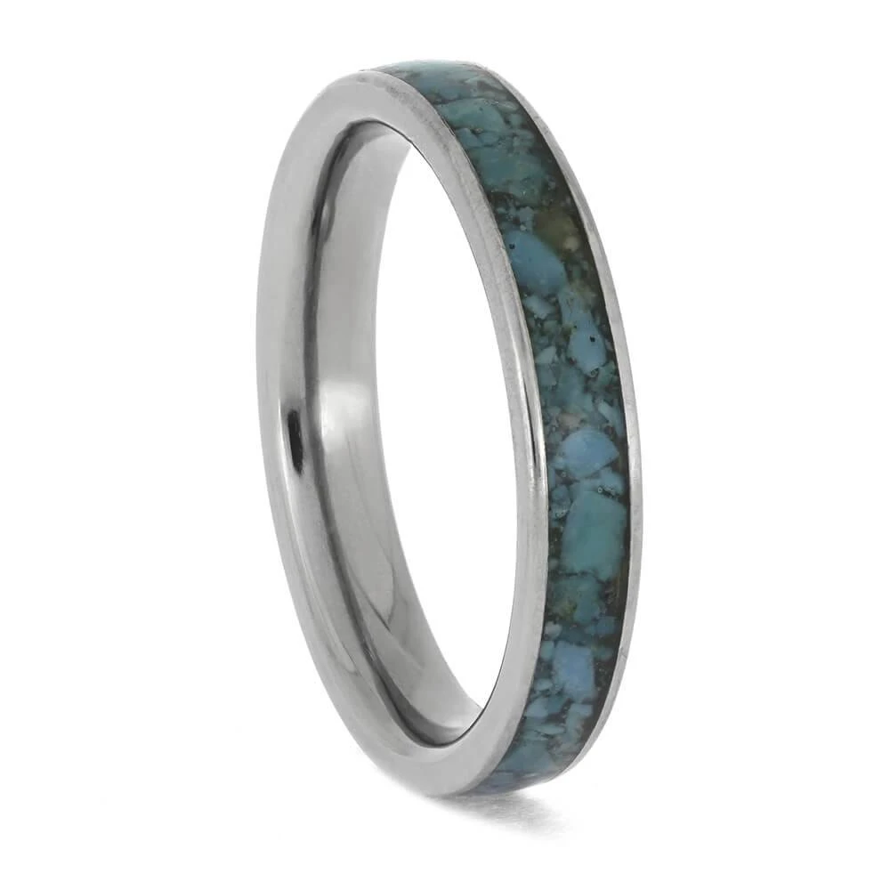 Crushed Blue Turquoise In Dainty Titanium Band 3 Crushed Blue Turquoise In Dainty Titanium Band