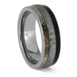 Meteorite And Dinosaur Bone Ring With Antler