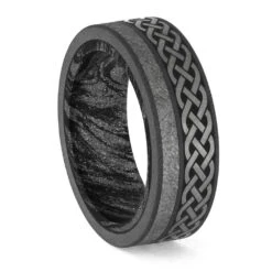 Meteorite Men's Wedding Band With Celtic Pattern And Mokume Sleeve -Johan Jewelry Shop ERS12236 3993 925