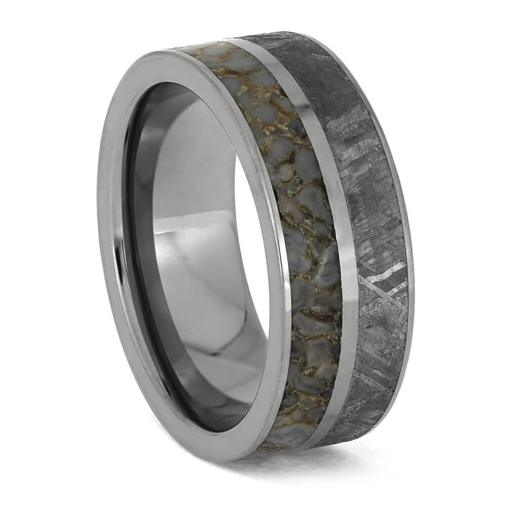 Premium Dinosaur Bone Paired With Meteorite In Titanium 4 Premium Dinosaur Bone Paired With Meteorite In Titanium - Image 2
