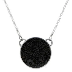 Strongly Figured Blue And Black Dinosaur Bone In Silver Bezel Necklace