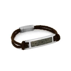 Premium Dinosaur Bone And Leather Bracelet With Stainless Steel Setting