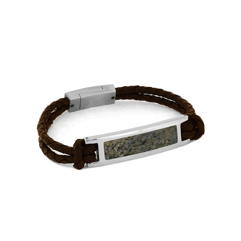 Premium Dinosaur Bone And Leather Bracelet With Stainless Steel Setting 3 Premium Dinosaur Bone And Leather Bracelet With Stainless Steel Setting