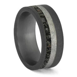 Premium Dinosaur Bone With Meteorite In Sandblasted Titanium -Johan Jewelry Shop ERS12343 3108 95