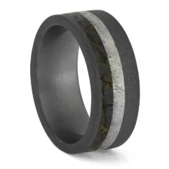 Premium Dinosaur Bone With Meteorite In Sandblasted Titanium -Johan Jewelry Shop ERS12347 3108 11