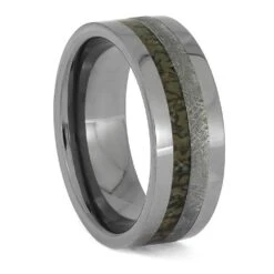 Premium Dinosaur Bone With Meteorite In Masculine Tungsten Band -Johan Jewelry Shop ERS12351 4013 8