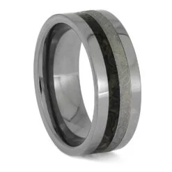 Premium Dinosaur Bone With Meteorite In Masculine Tungsten Band -Johan Jewelry Shop ERS12352 4013 8