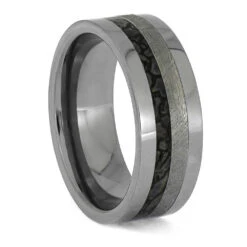 Premium Dinosaur Bone With Meteorite In Masculine Tungsten Band -Johan Jewelry Shop ERS12354 4013 8