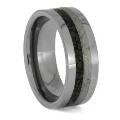 Premium Dinosaur Bone With Meteorite In Masculine Tungsten Band -Johan Jewelry Shop ERS12355 4013 8