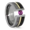 Glimmering Pink Sapphire Bordered By Meteorite And Dinosaur Bone -Johan Jewelry Shop ERS12367 3358 6 1