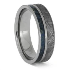 Meteorite And Blue Wood In Titanium Band