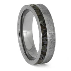 Vibrant Dinosaur Bone And Meteorite Ring, In Stock