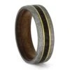 Kauri Wood Sleeved Ring With Meteorite, Dinosaur Bone, And Gold Pinstripes 1 Kauri Wood Sleeved Ring With Meteorite, Dinosaur Bone, And Gold Pinstripes -Johan Jewelry Shop ERS12397 3639 875
