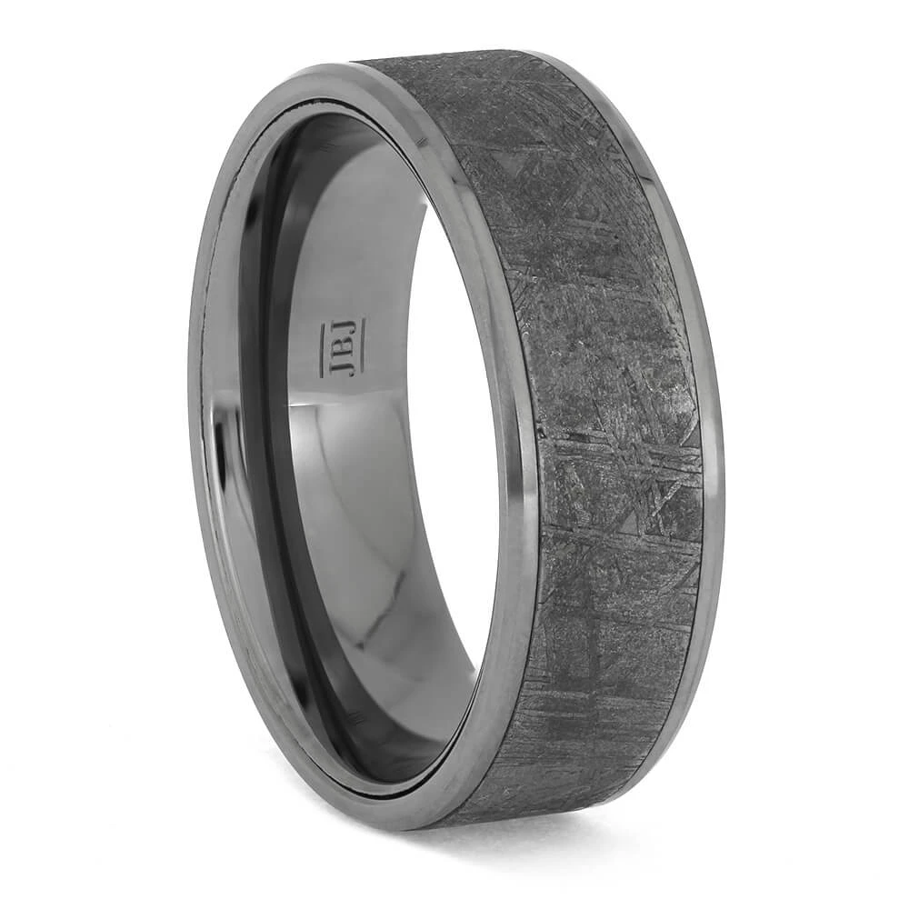 Beveled Tungsten Wedding Band With Meteorite 4 Beveled Tungsten Wedding Band With Meteorite - Image 2