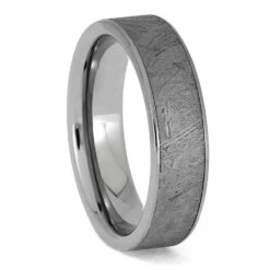 Unisex Meteorite Ring With Narrow Titanium Edges