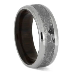 Meteorite Ring With Wood Sleeve, Rimmed In Titanium