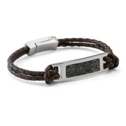 Premium Dinosaur Bone And Leather Bracelet With Stainless Steel Setting 23 Premium Dinosaur Bone And Leather Bracelet With Stainless Steel Setting -Johan Jewelry Shop ERS12438 SIG3074 85 1